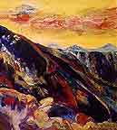 Painting from Pamola with Tablelands in the distance